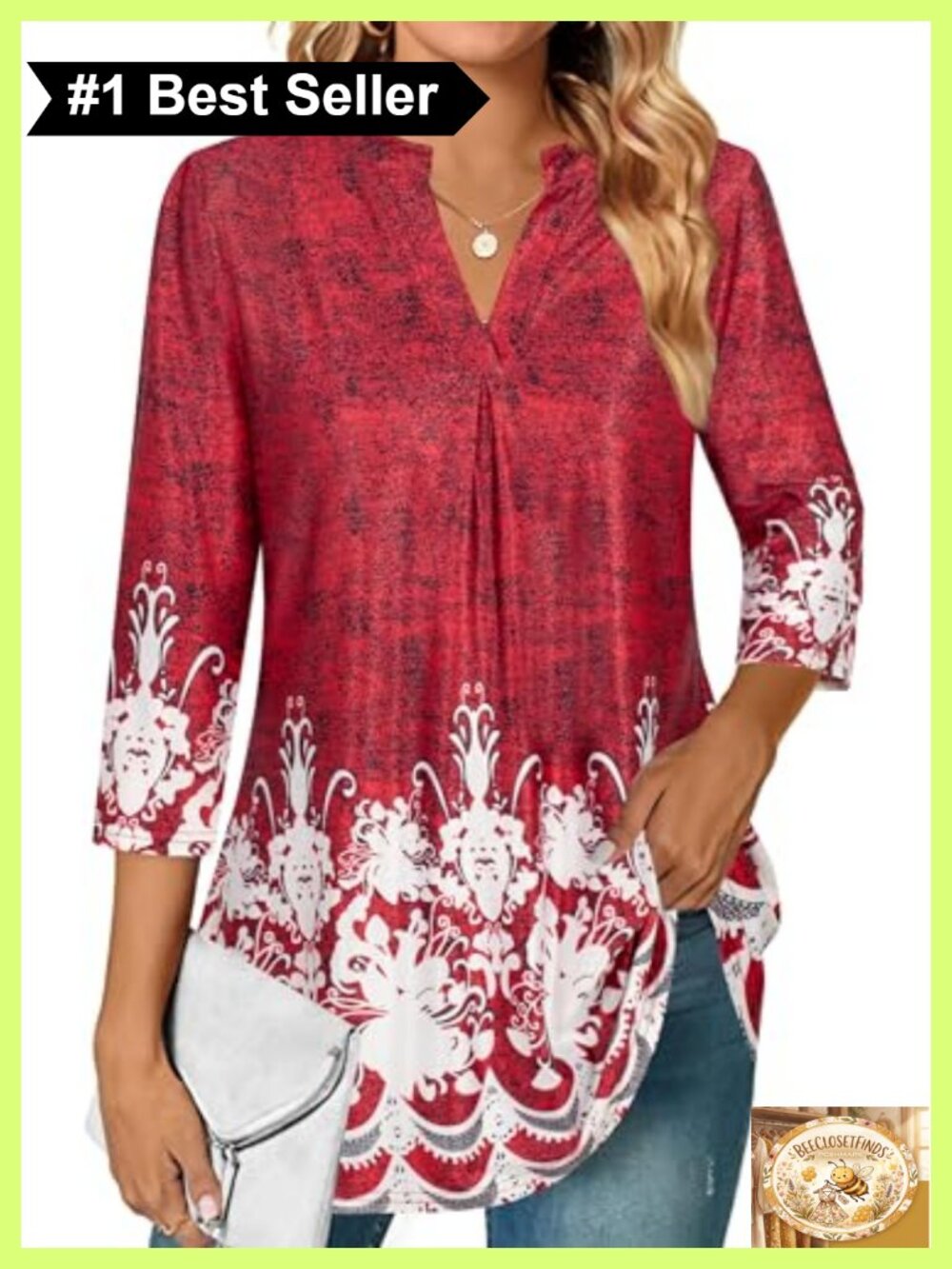 Womens 3/4 Sleeve V Neck Tunic Blouse Chiffon Work Top